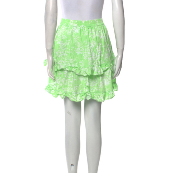 Peter Som for Anthropology Knee Length Bright Green Print Ruffle Mini Skirt - Picture 7 of 7
